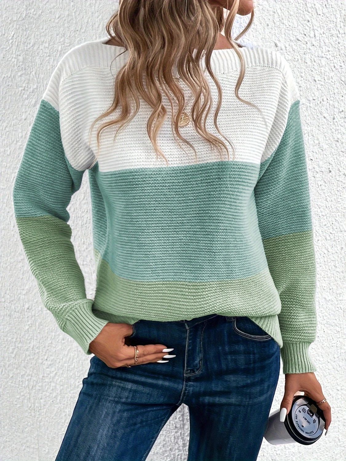 Stylish Color Block Boat Neck Sweater for Women | Trendy Knit Pullover | Perfect for Fall Layering & Casual Outfits