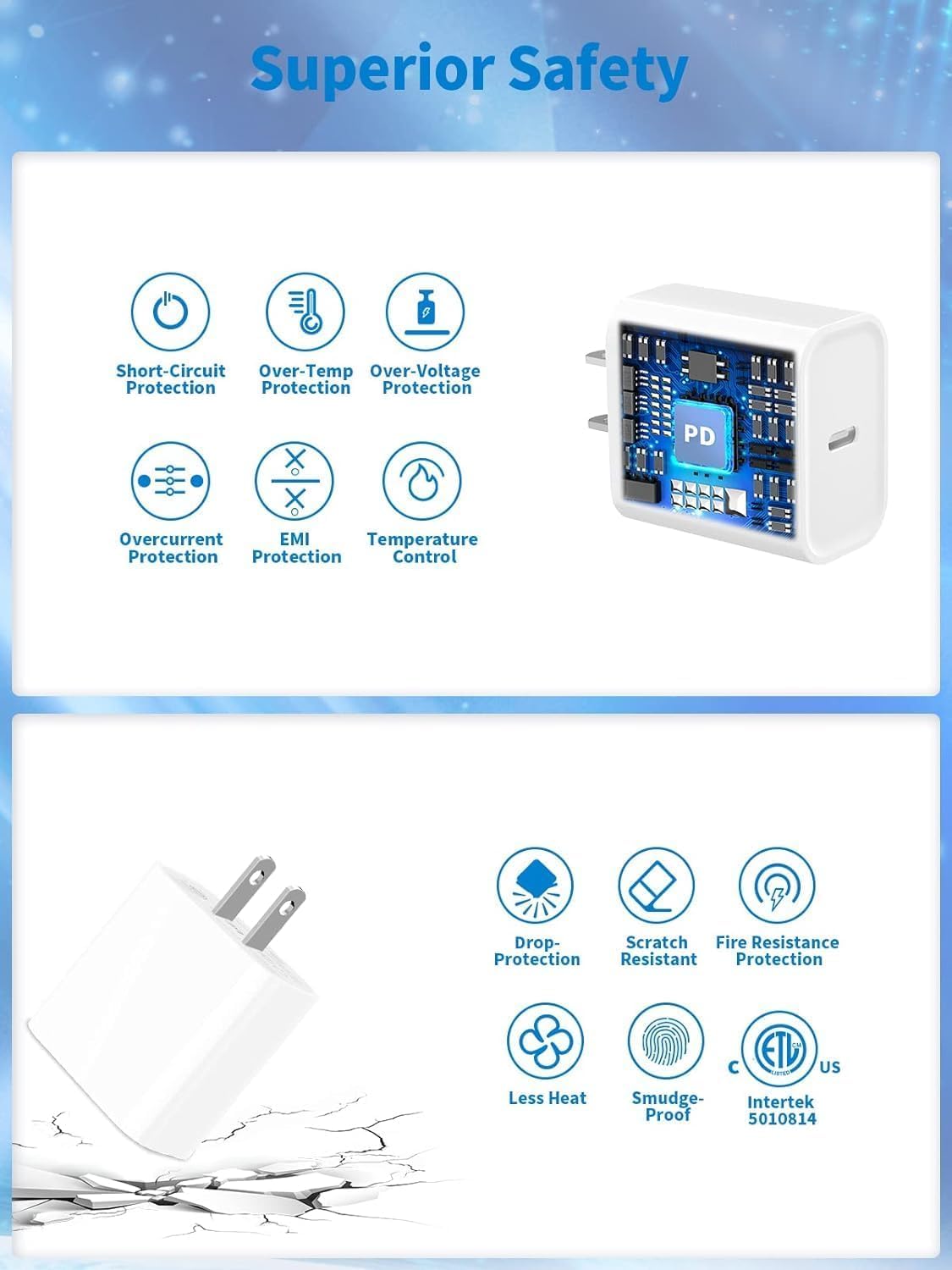 20W USB C Fast Charger Block 3-Pack with 6FT USB-C to Lightning Cables - PD Type C Wall Charger Adapter Compatible with iPhone 14/13/12/11/XS/XR/X/8, iPad & AirPods - Perfect for Home, Office & Travel Charging