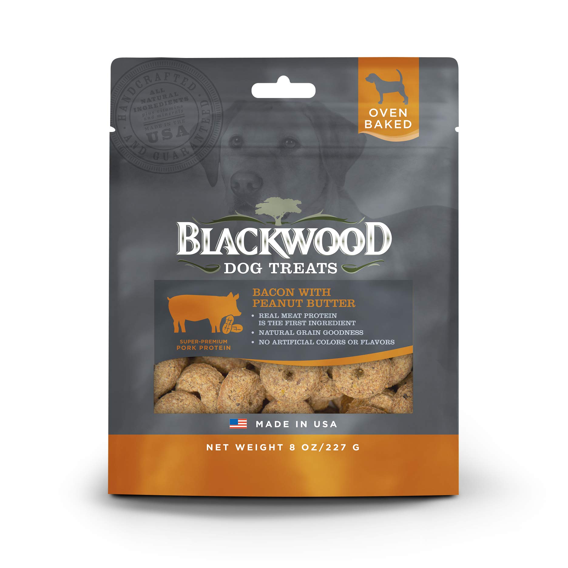 Premium Blackwood Oven Baked Dog Treats - Bacon & Peanut Butter Flavor, 8oz Pouch | All-Natural Training Rewards for Puppies, Adults & Senior Dogs of All Breeds | Perfect for Obedience Training, Behavior Rewards & Daily Snacks