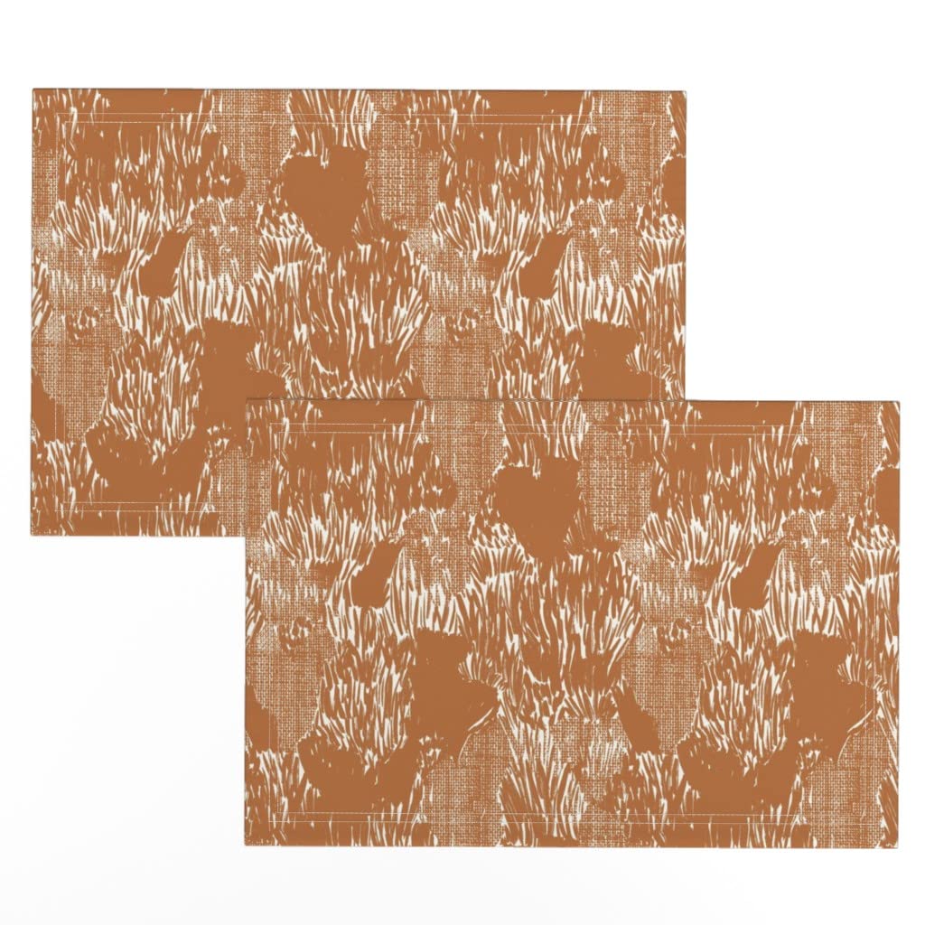 Premium Linen Cotton Canvas Placemats Set of 2 - Woodland Texture Bronze Forest Rustic Print Table Mats for Dining Room, Kitchen Decor, and Holiday Table Settings