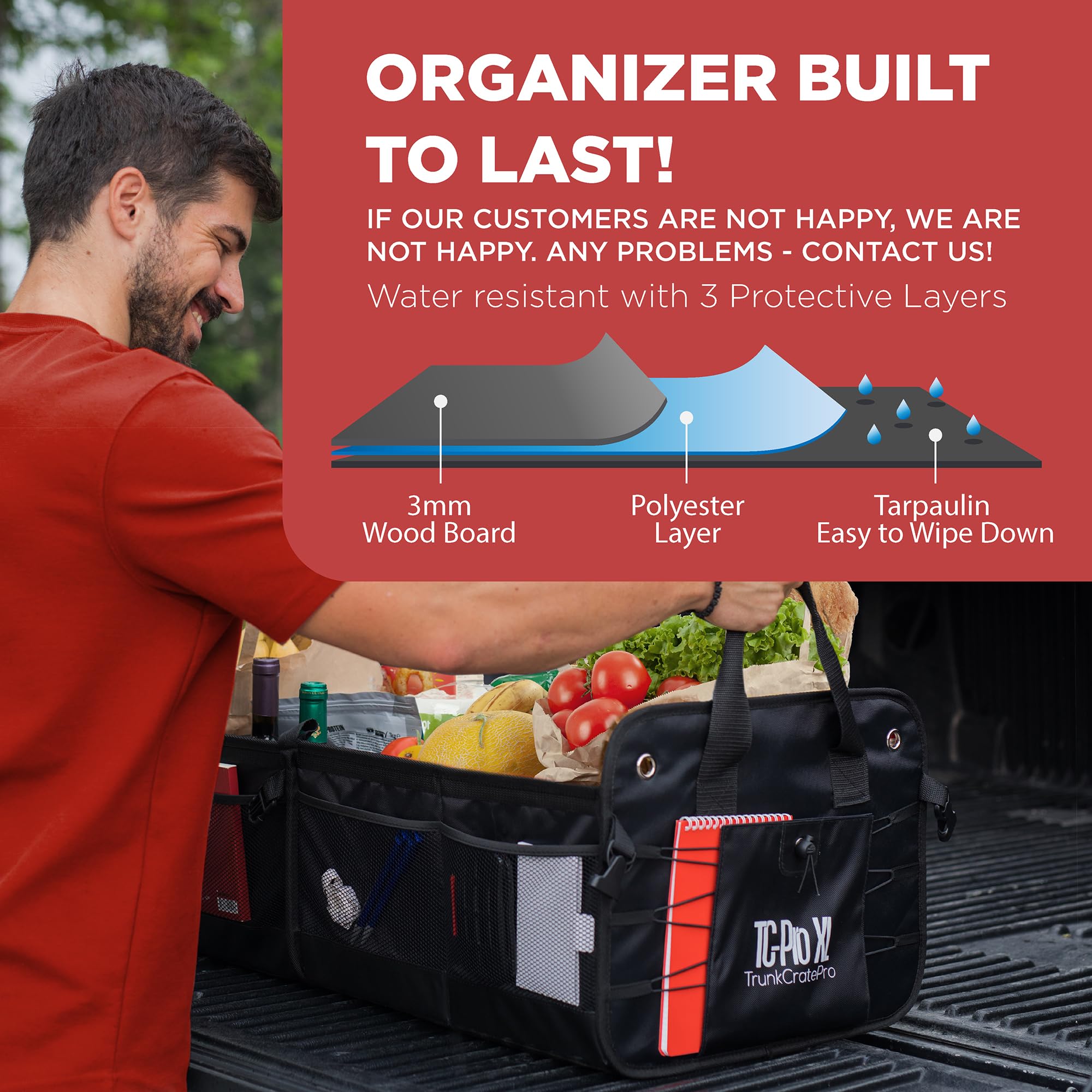 TRUNKCRATEPRO XL Premium SUV, Truck, Car Trunk Organizer with Expandable Compartments - Lightweight Foldable Cargo Storage Organizer for Travel, Camping & Road Trips