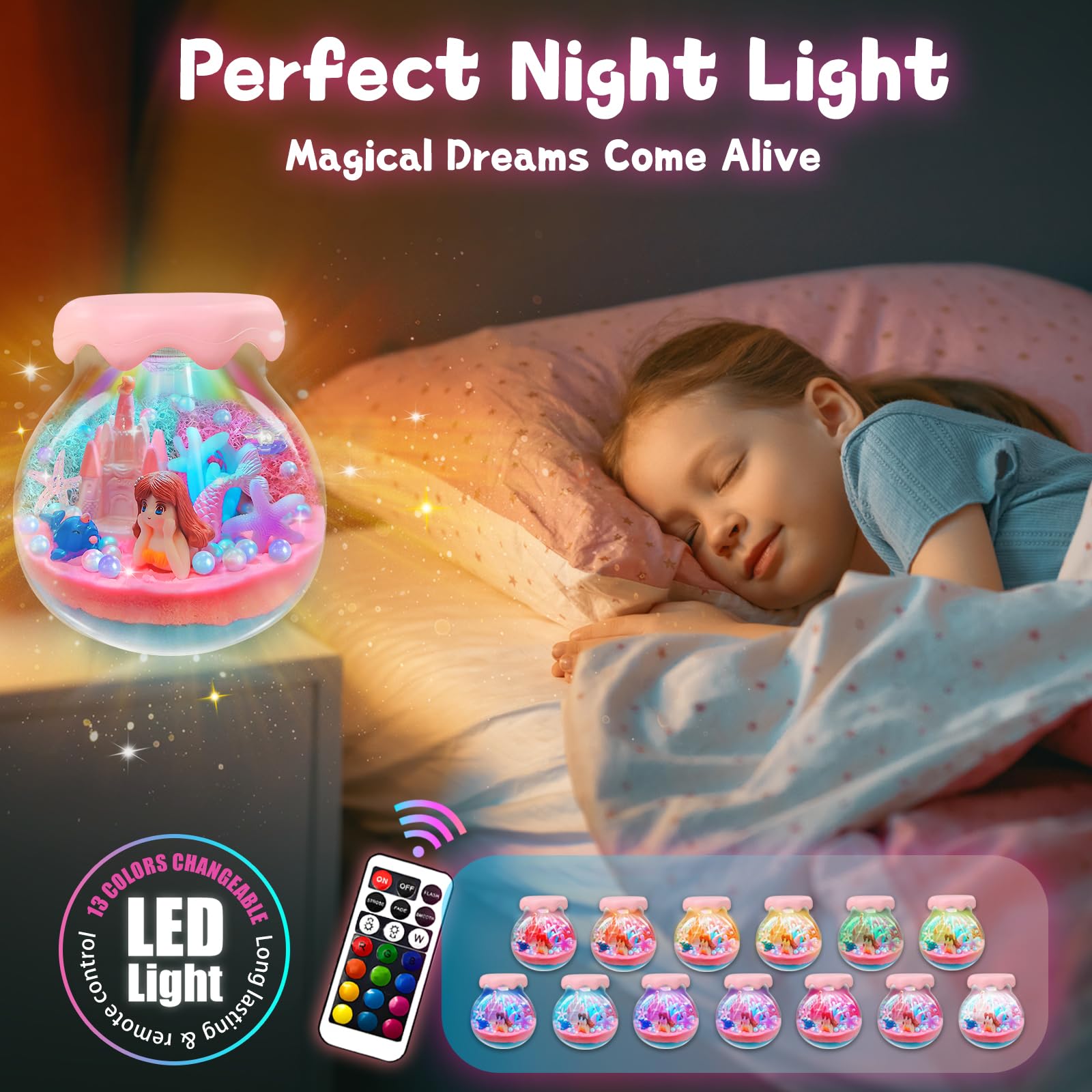 ADLKGG DIY Mermaid Terrarium Kit for Kids Ages 8-12 - Creative Ocean Night Light Craft Set, Educational STEM Toys for Girls - Perfect for Birthday Gifts, Room Decor & Sensory Play Activities