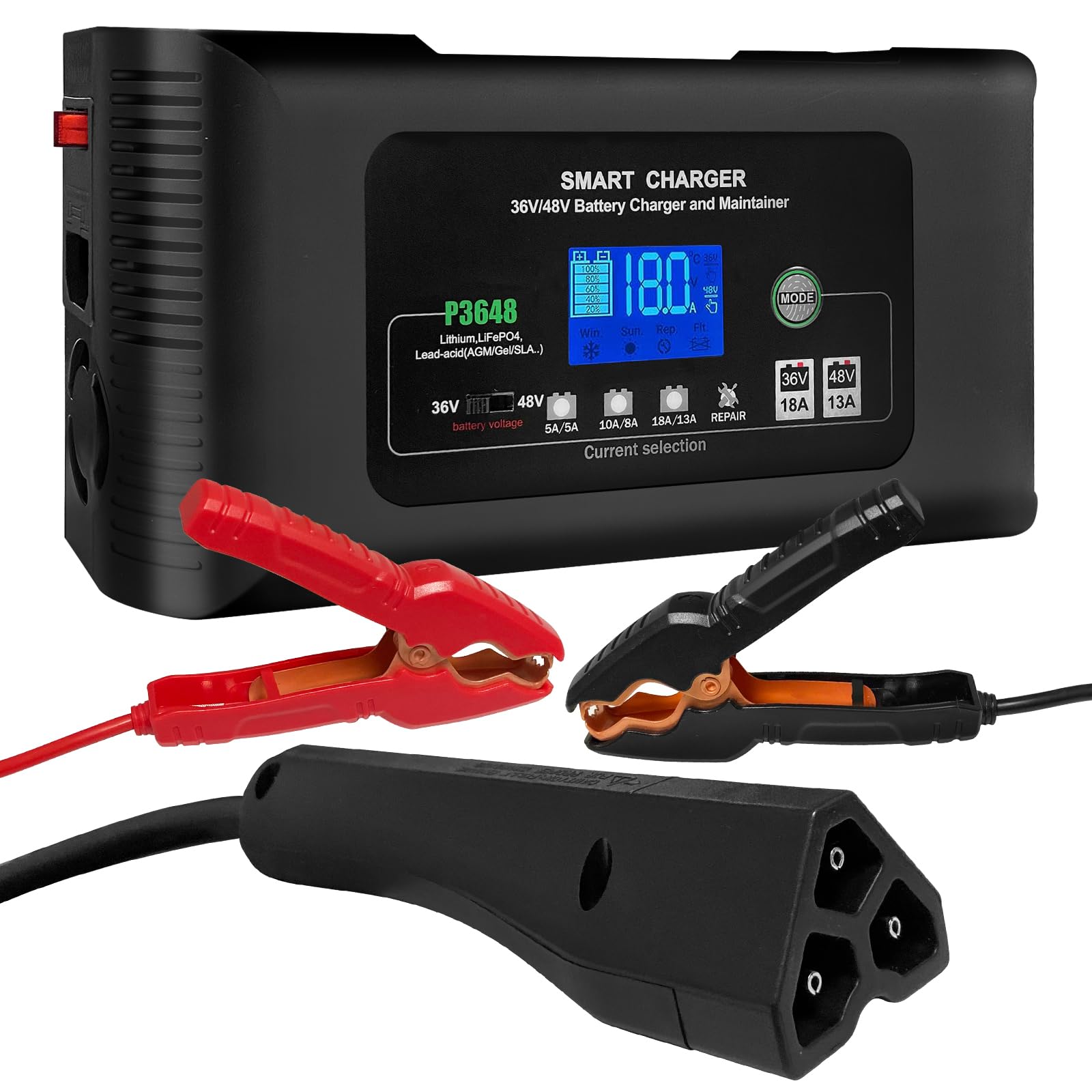 48V 13A & 36V 18A Smart Golf Cart Battery Charger - Compatible with Lithium, LiFePO4, Lead-Acid AGM/Gel/SLA Batteries - Works with EZGO RXV & TXT Golf Carts - Perfect for Home, Course, and RV Use
