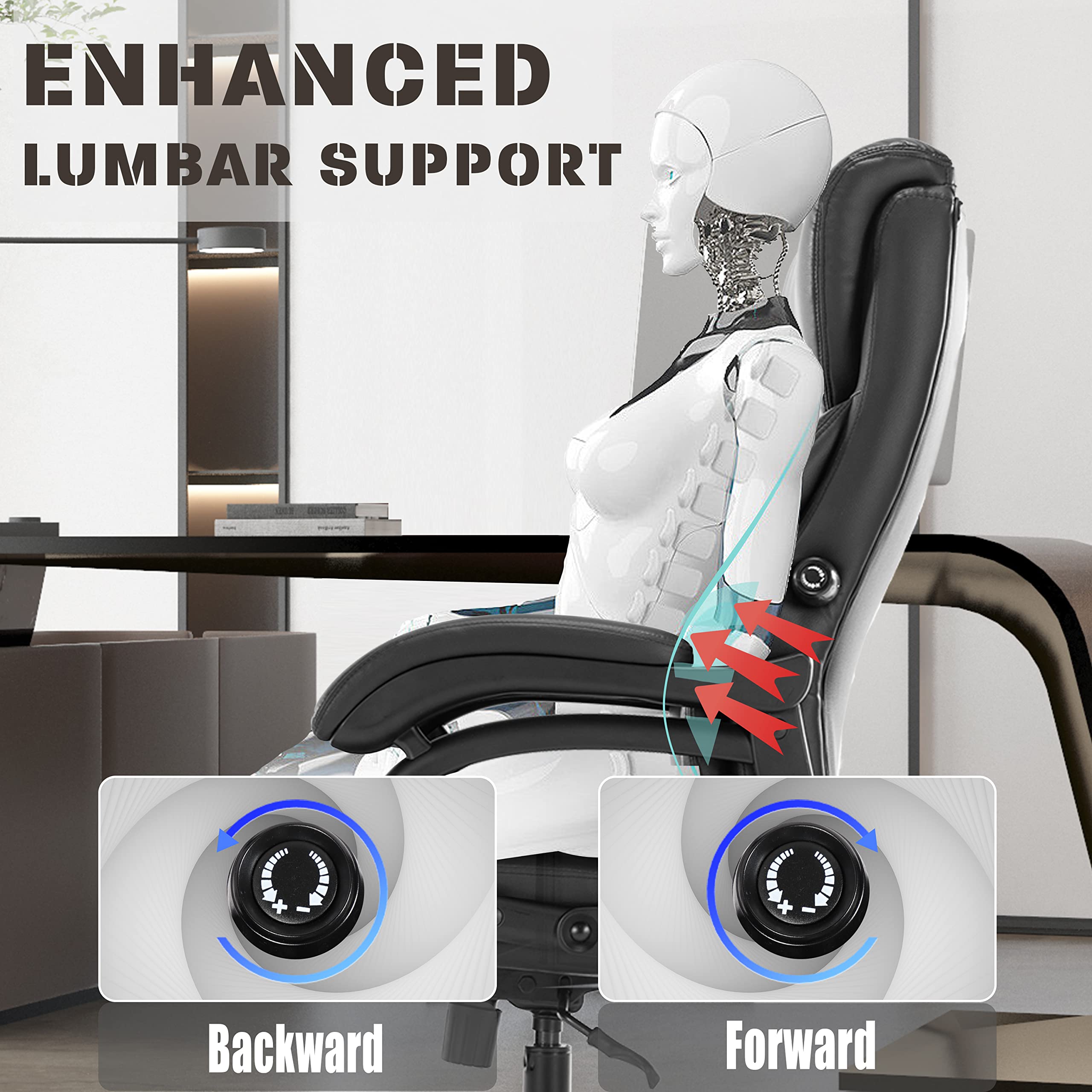 Big and Tall Office Chair for Heavy People - 500 LBS Heavy Duty Executive Rolling Chair with Adjustable Lumbar Support, High Back Faux Leather, Wide Seat Computer Desk Chair (Black) - Perfect for Plus-Size Professionals and Long Work Sessions