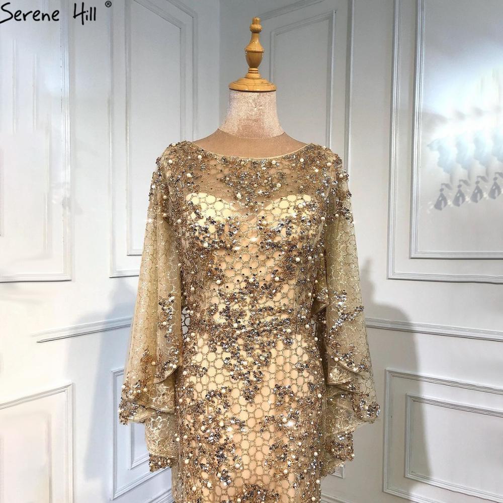 Serene Hill Gold Plus Size Mermaid Elegant Luxury Evening Dresses Gowns 2025 - Pearls Beaded Formal Gown with Cape for Women | Wedding, Prom, Gala & Special Occasion Wear