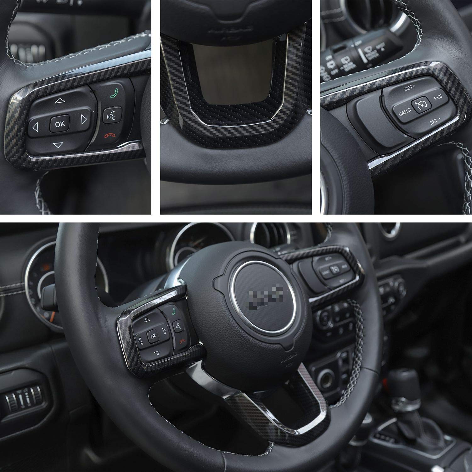 JeCar Carbon Fiber Steering Wheel Trim Cover for Jeep Wrangler 2018-2023 JL & JLU Models - Interior Upgrade Accessory for Enhanced Grip & Style (Perfect for Off-Roading & Daily Commute)