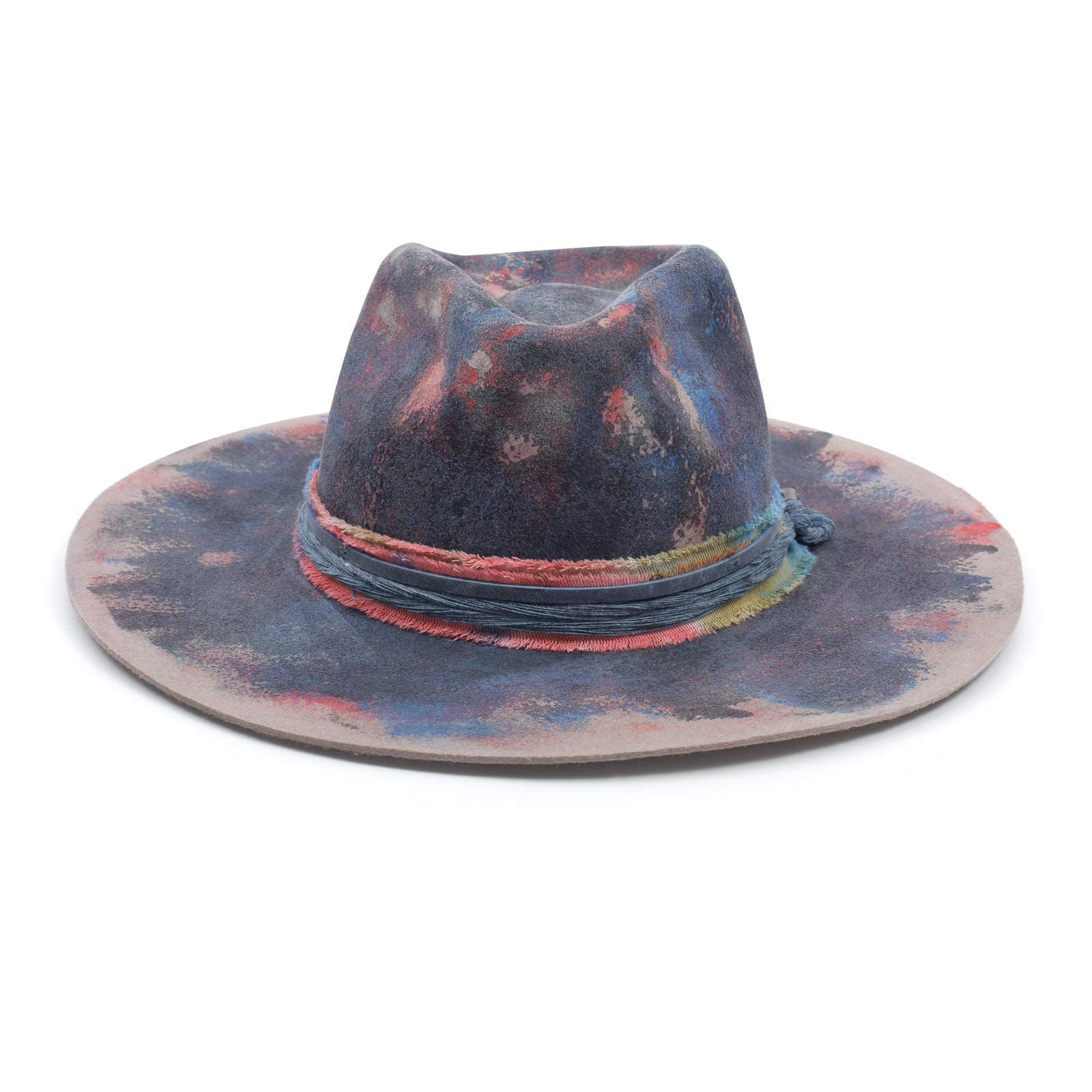 RUEDIGER 100% Wool Felt Wide Brim Fedora Hat for Men & Women - Distressed/Burned Handmade Panama Rancher Hat with Lightning Logo - Perfect for Outdoor Adventures, Country Music Festivals, and Western Style Fashion
