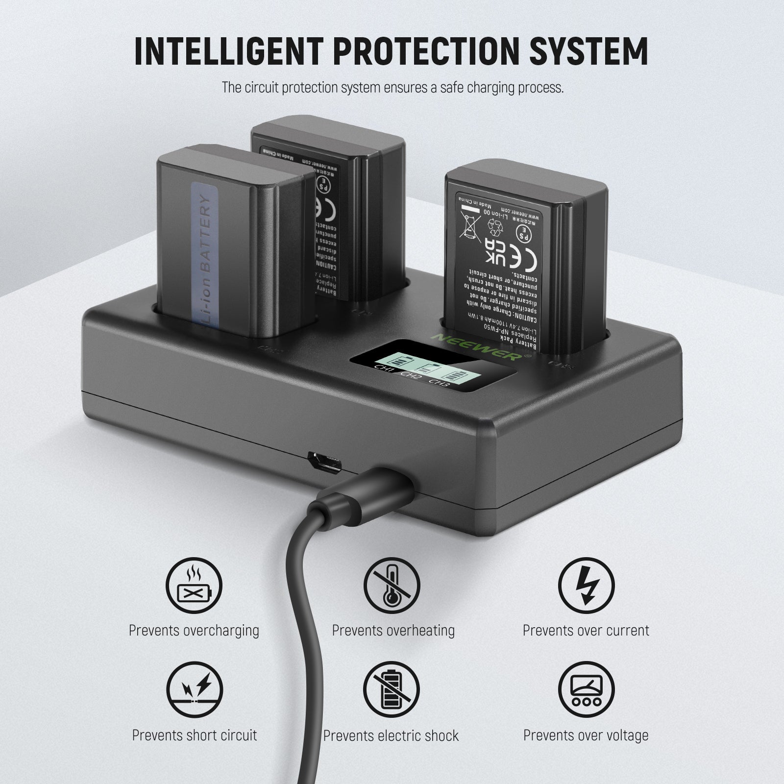 NEEWER NP-FW50 3-Pack Replacement Battery and Dual USB Charger for Sony Cameras - Perfect for Travel, Vlogging & Professional Photography