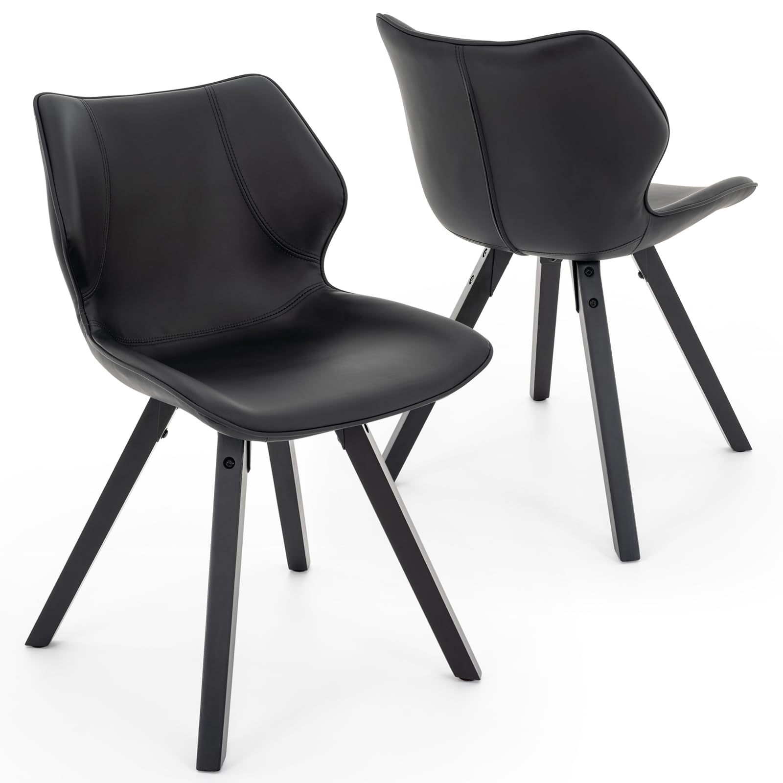 Brage Living Dining Chairs Set of 2 - Modern PU Leather Kitchen & Dining Room Chairs, Upholstered Armless Side Chairs with Solid Wood Legs (Black) - Perfect for Small Spaces, Breakfast Nooks & Contemporary Dining Areas