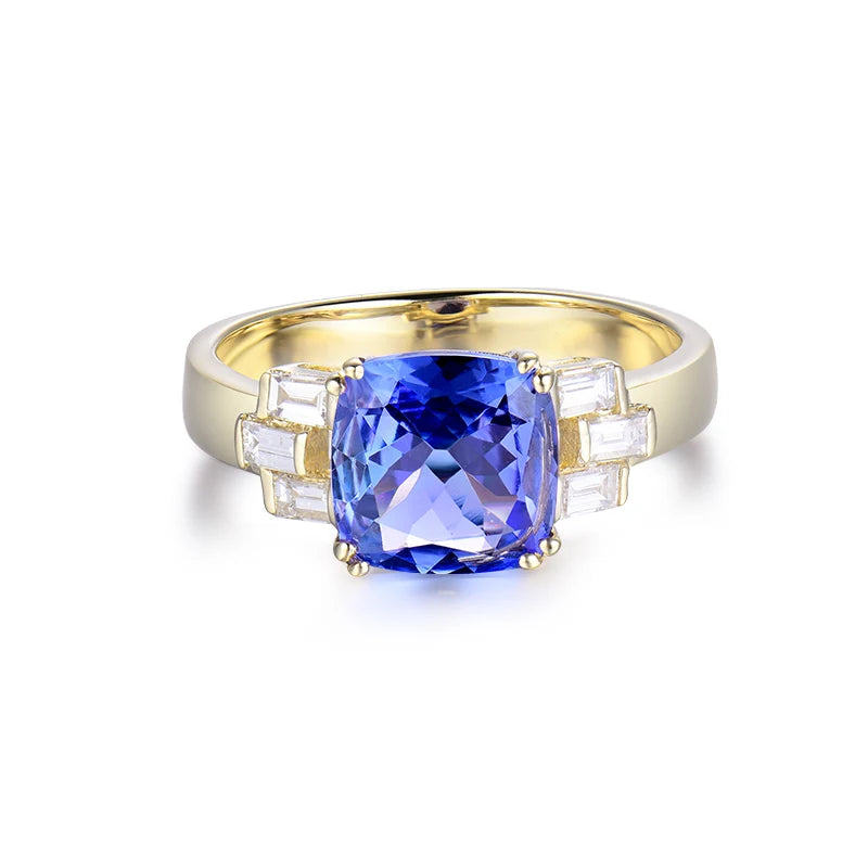 14K Yellow Gold Tanzanite & Diamond Cushion Ring – 8x8mm Women's Engagement Ring, Wedding Band, Anniversary Gift for Her – Perfect for Proposals, Bridal Jewelry & Special Occasions