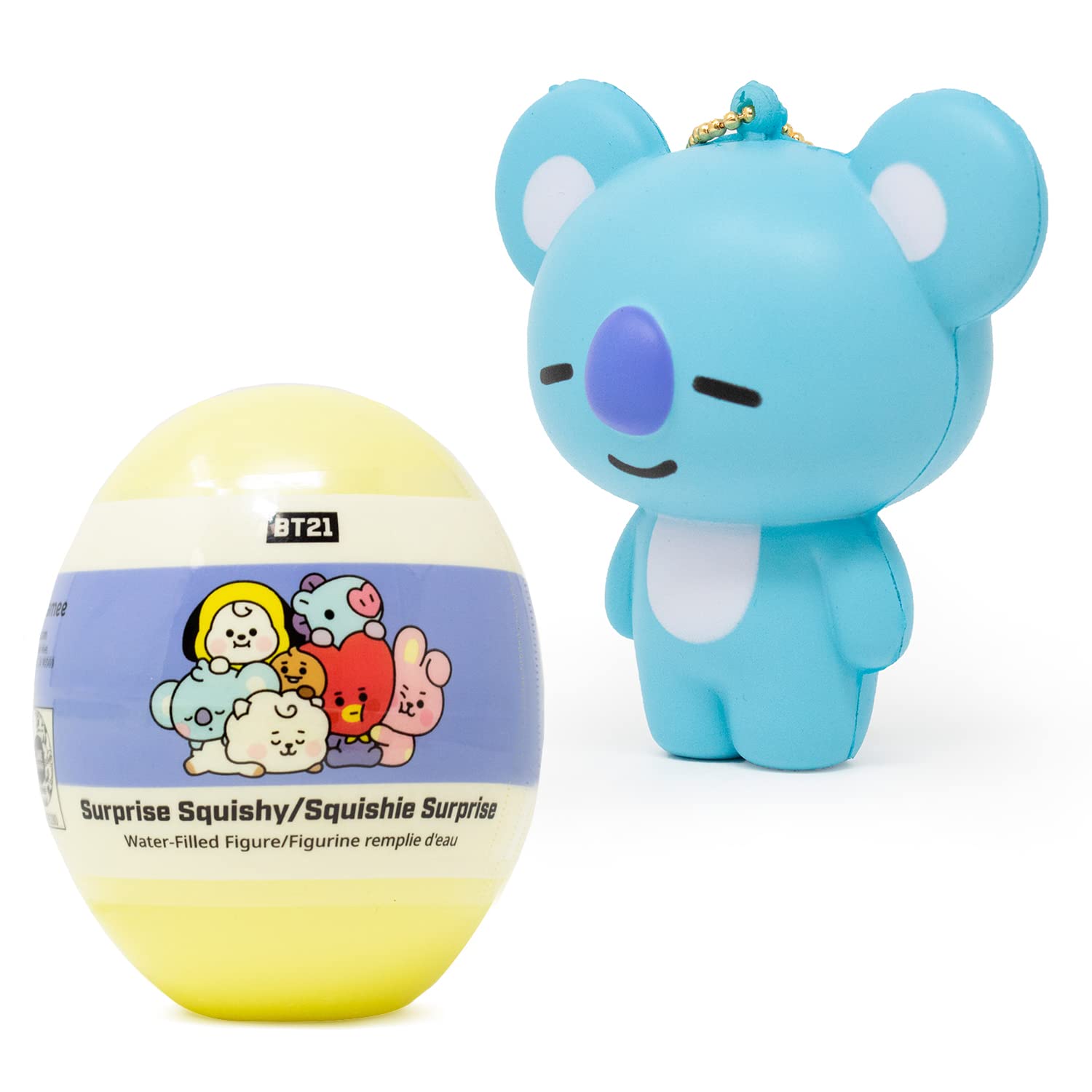BT21 Collectible Keychain & Water Filled Squishy Toy Set - KOYA Character & Random Baby Surprise Capsule | Cute Anime Merchandise for BTS Fans, Kawaii Desk Decor & Stress Relief Gifts