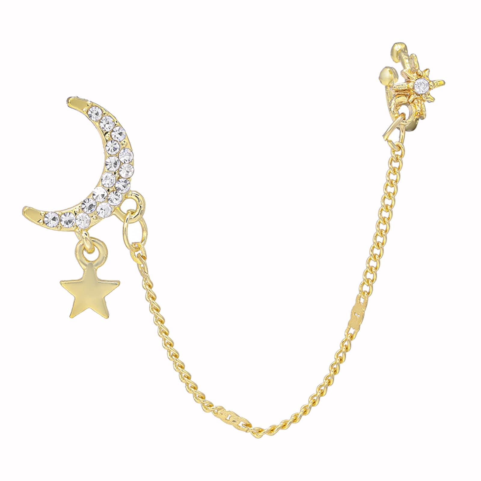 Moon & Northern Star Ear Cuff Set with Chain - Silver or Gold Starburst Earrings for Women | Perfect for Parties, Date Nights & Boho Fashion