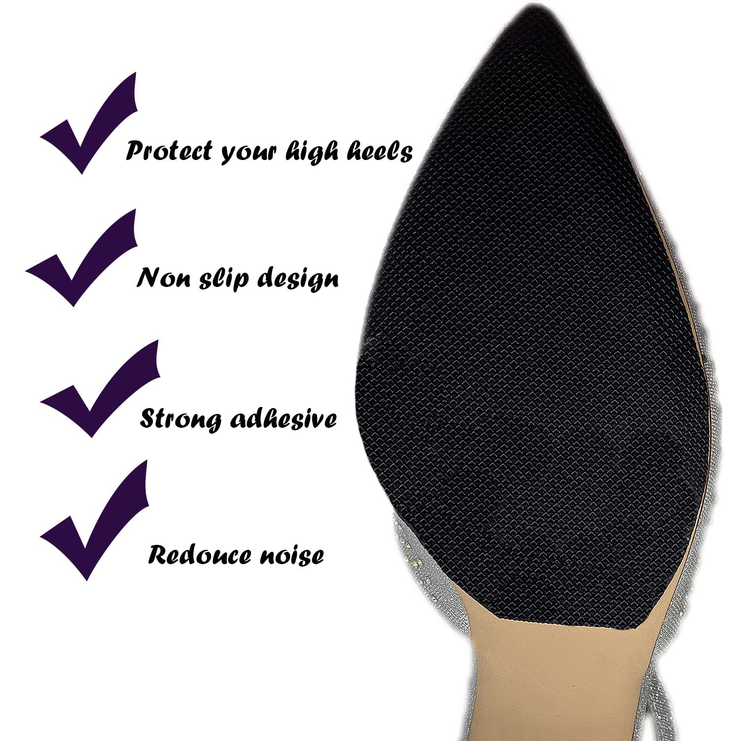 Non-Slip Shoe Sole Protectors - 2 Pairs Anti-Slip Shoe Grip Pads for High Heels & Leather Shoes | Durable Shoe Bottom Covers for Women (Black) | Perfect for Work, Parties & Slippery Floors