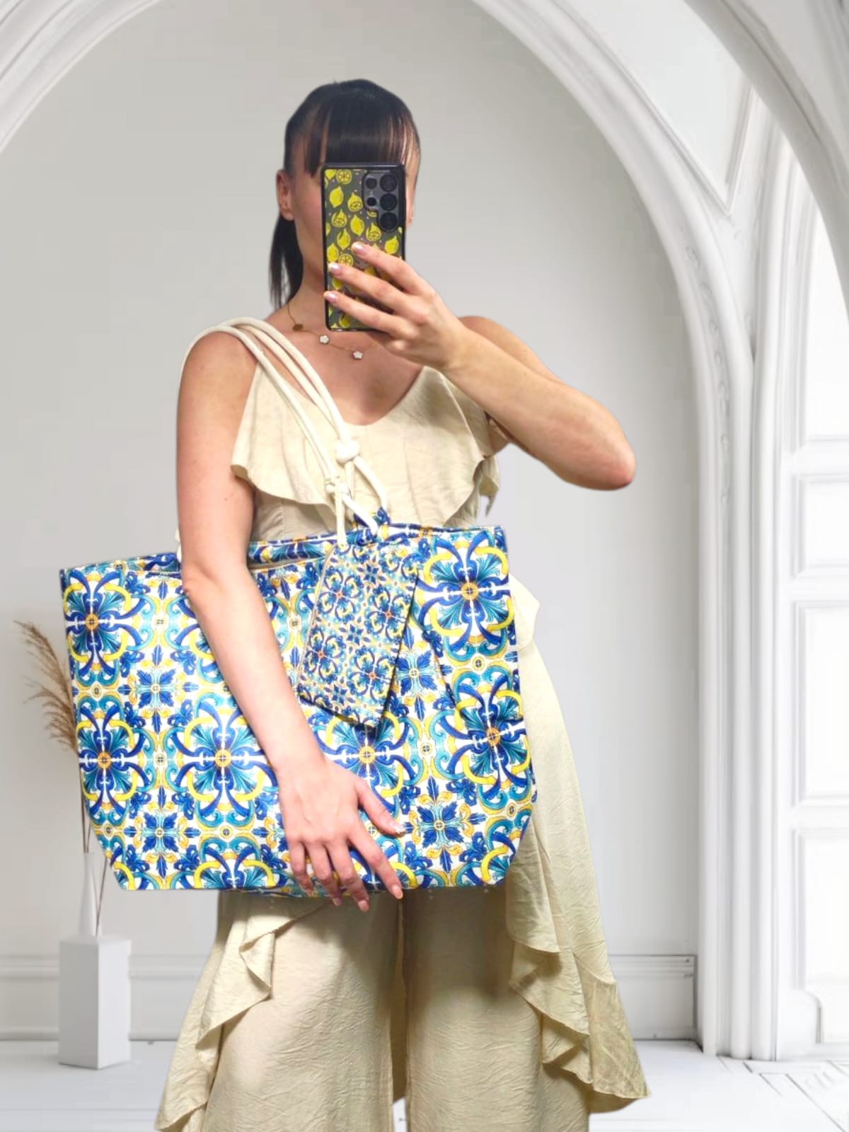 Stylish Amalfi Print Tote Bag in Blue - Perfect for Beach, Shopping & Travel Accessories