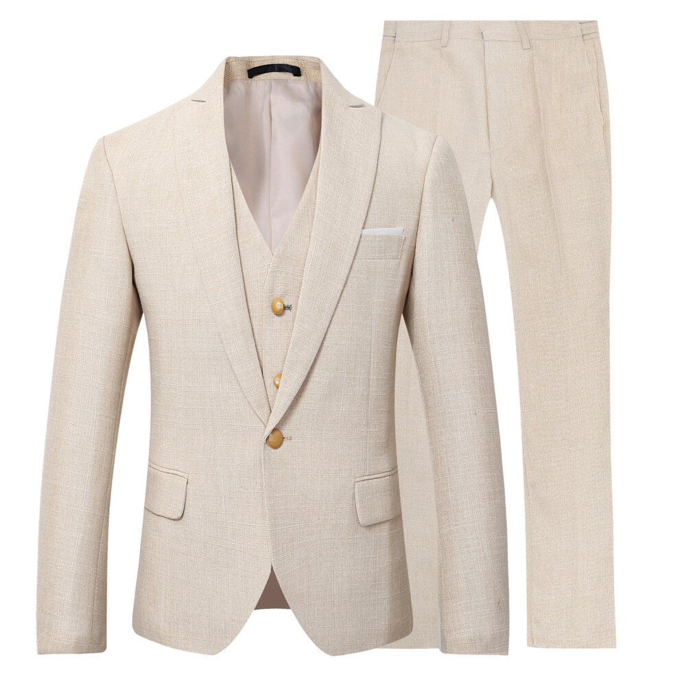 Premium Men's 3-Piece Linen Suit Set - Breathable Blazer Jacket, Formal Vest & Dress Pants for Weddings, Business Meetings & Summer Events