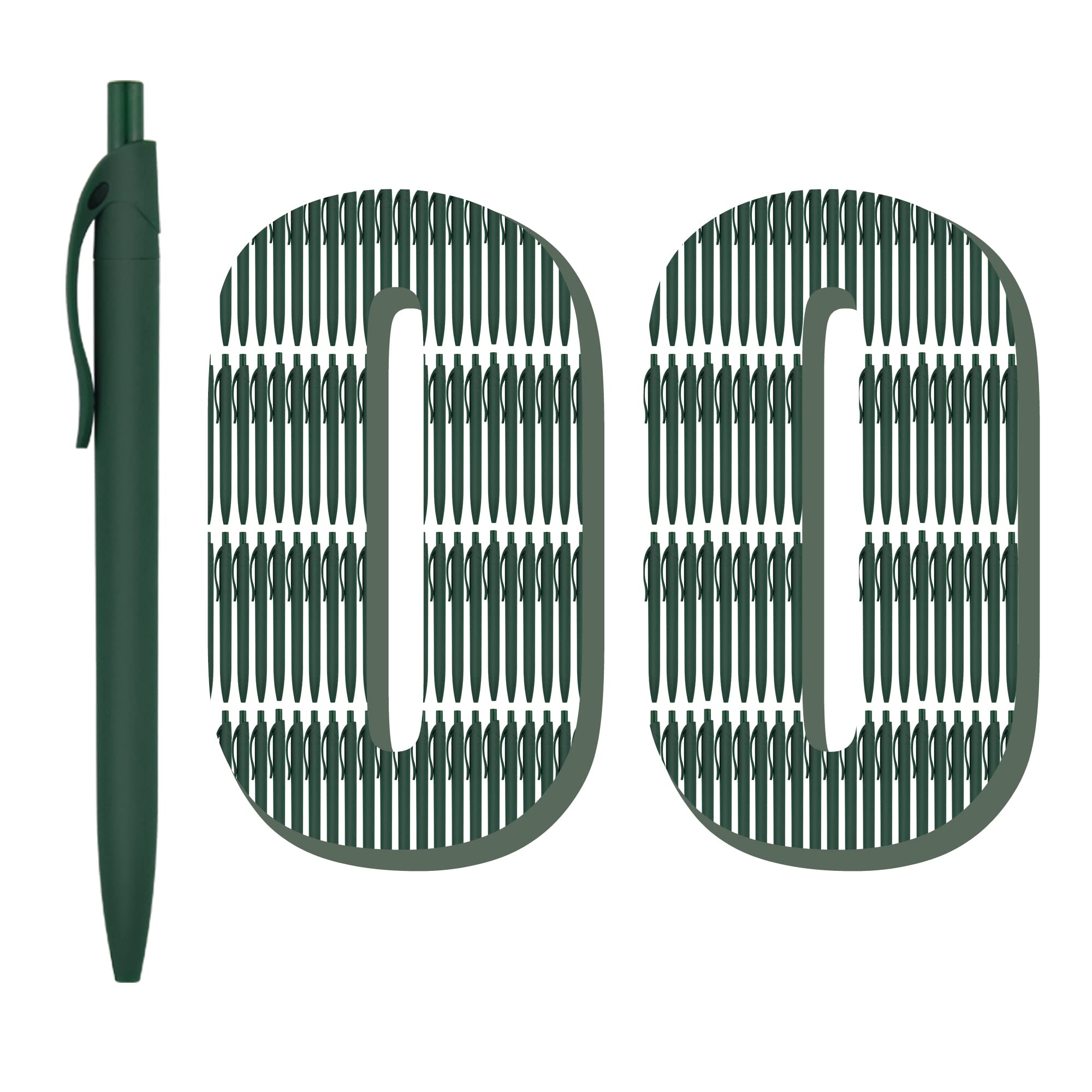 Deegtran Bulk Click Pens - 100 Pack No Bleed Retractable Ballpoint Pens with 1.0MM Medium Point Smooth Black Ink (Green Barrel) - Perfect for Office, School, Business & Wholesale Use