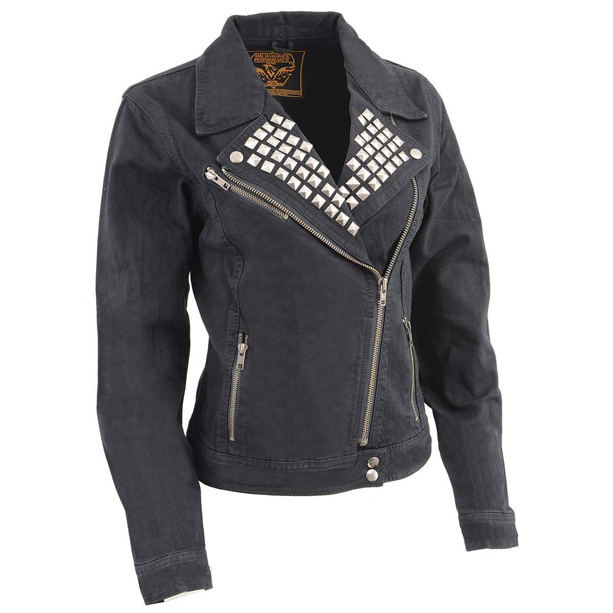 Milwaukee Leather MDL2000 Women's Black Denim Jacket with Studded Spikes - Stylish Biker Jacket for Motorcycle Riding & Fashion Outfits