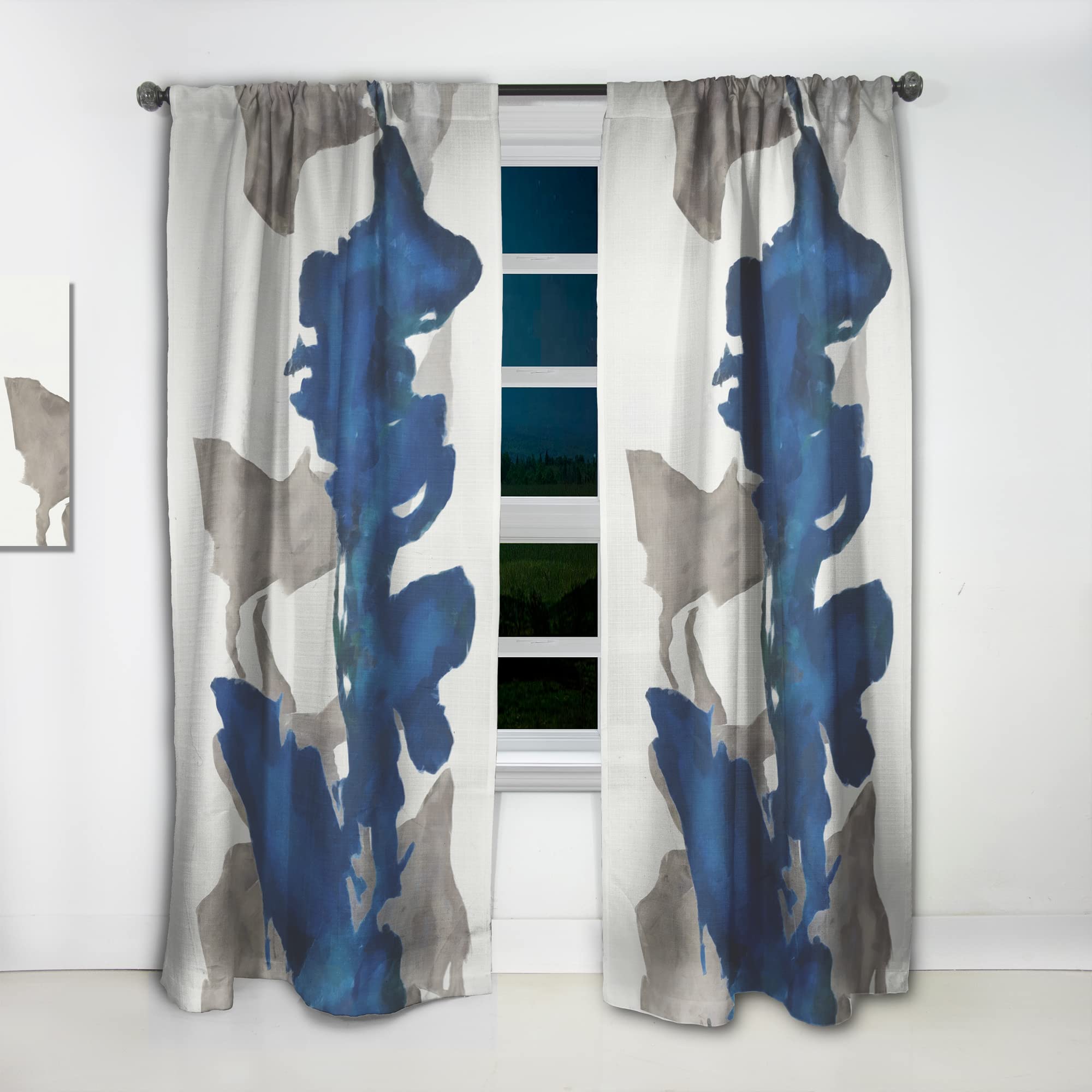 DesignQ Thermal Insulated Curtains 'Gouache Sapphire on Gray VI' - 52x84 Single Panel Window Drapes for Bedroom & Living Room | Energy Saving, Blackout, Home Decor
