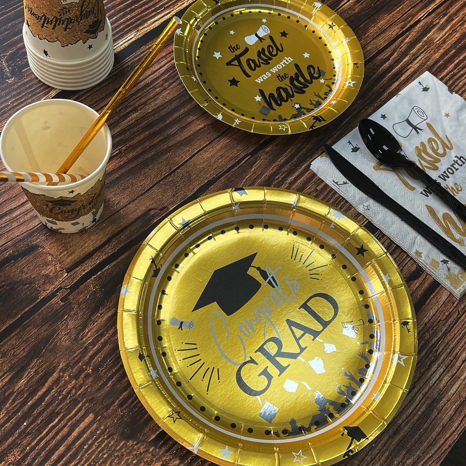 2025 Graduation Party Decorations - Class of 2025 Graduation Supplies Set with Plates & Napkins for 24 Guests | Perfect for High School & College Graduation Celebrations, Commencement Parties & Senior Send-offs