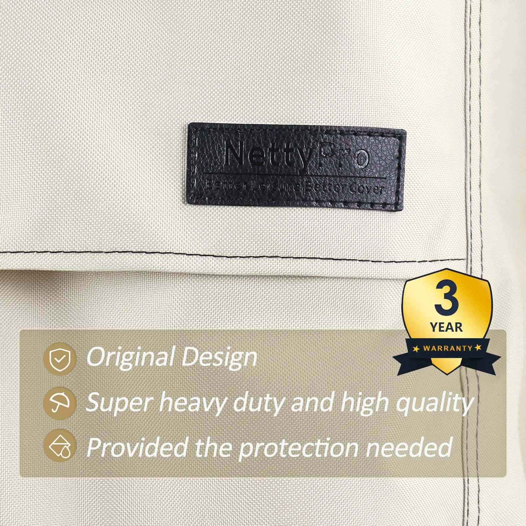 NettyPro 34 Inch Waterproof 600D Heavy Duty Patio Chair Covers Set of 4 - Beige Outdoor Seat Protectors for Deck, Garden & Poolside Furniture