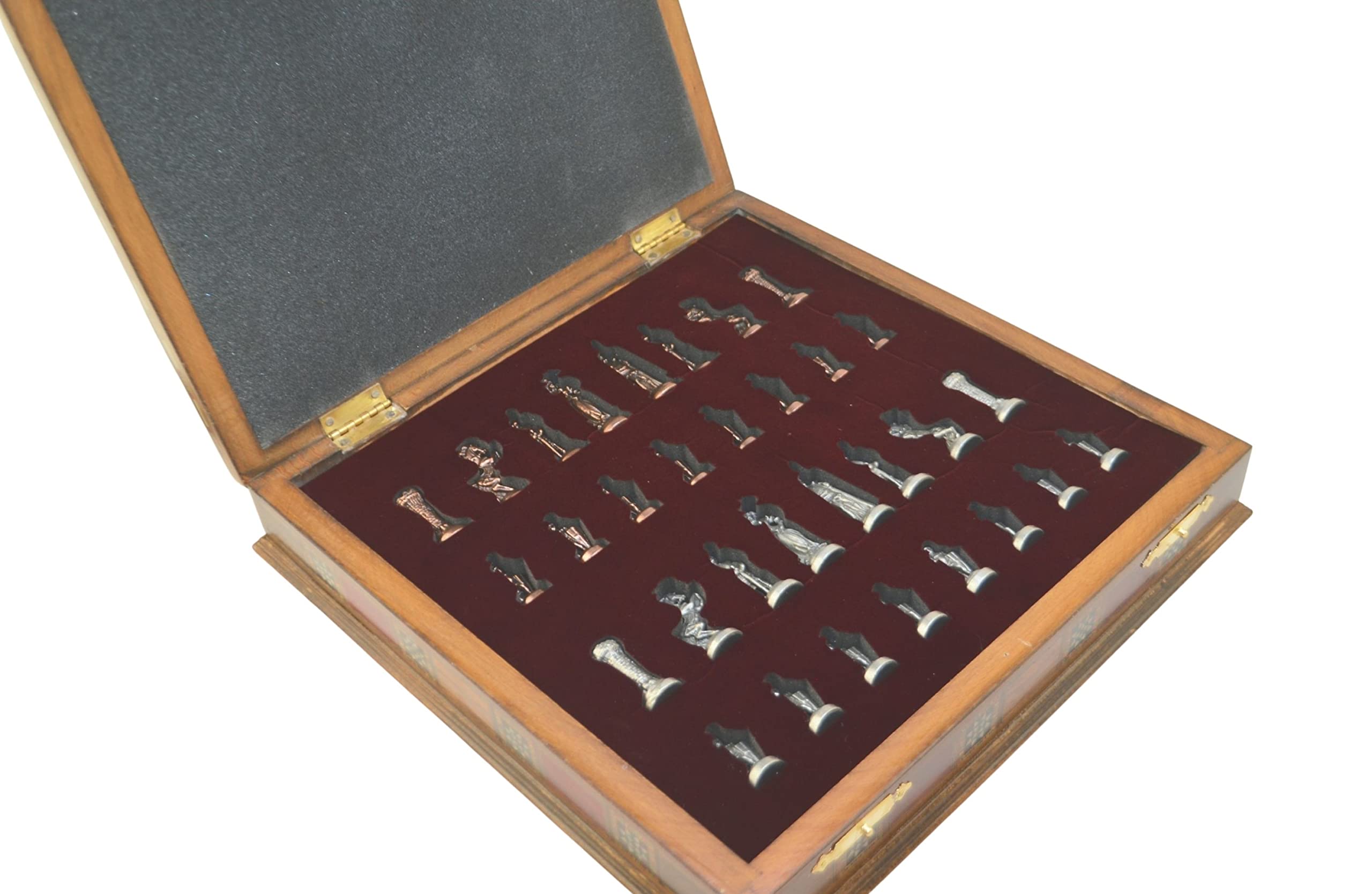 Handmade Medieval British Army Antique Copper Chess Set for Adults with Natural Solid Wooden Board & Pearl Inlay - 2.75