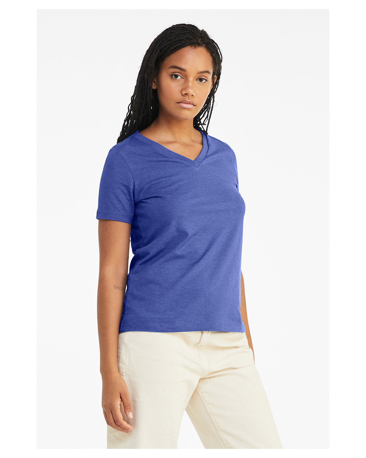 Bella + Canvas 6405CVC Women's Relaxed Fit Heather CVC Jersey V-Neck T-Shirt - Soft Casual Tee for Everyday Wear, Workout & Layering