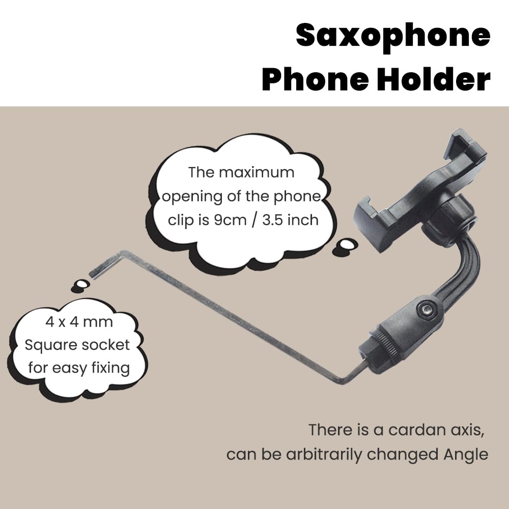 **Saxophone Lyre Phone Holder - Alto Sax Accessory for Mounting Phone, Ultralight Copper Black Clip - Perfect for Reading Sheet Music & Practicing On the Go**