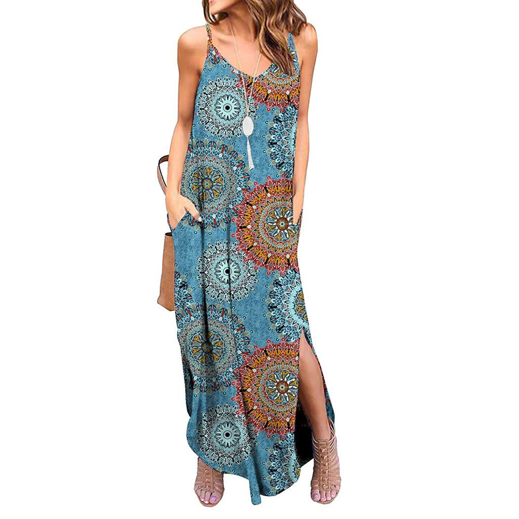 Gibobby Women's Long Summer Dresses - Casual Sleeveless T-Shirt Maxi Dress with Side Slit & Pockets | Beach Cover Up, Vacation Outfit, Lounge Wear