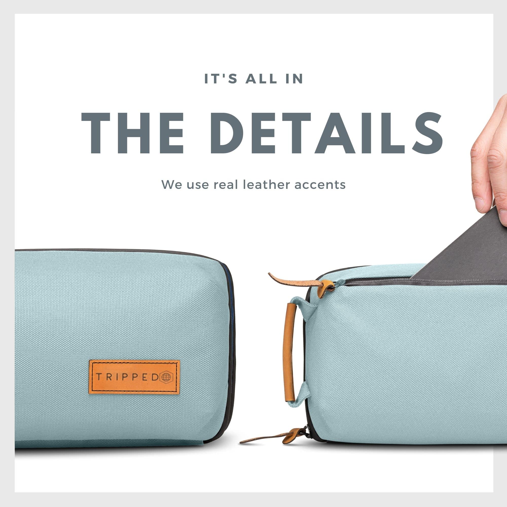 Premium Tech Bag Organizer - Small Electronics Travel Pouch with Leather Accents & Mesh Pockets for Cables, Chargers & Accessories (Dusty Teal) - Perfect for Business Trips, Commuting & Daily Organization