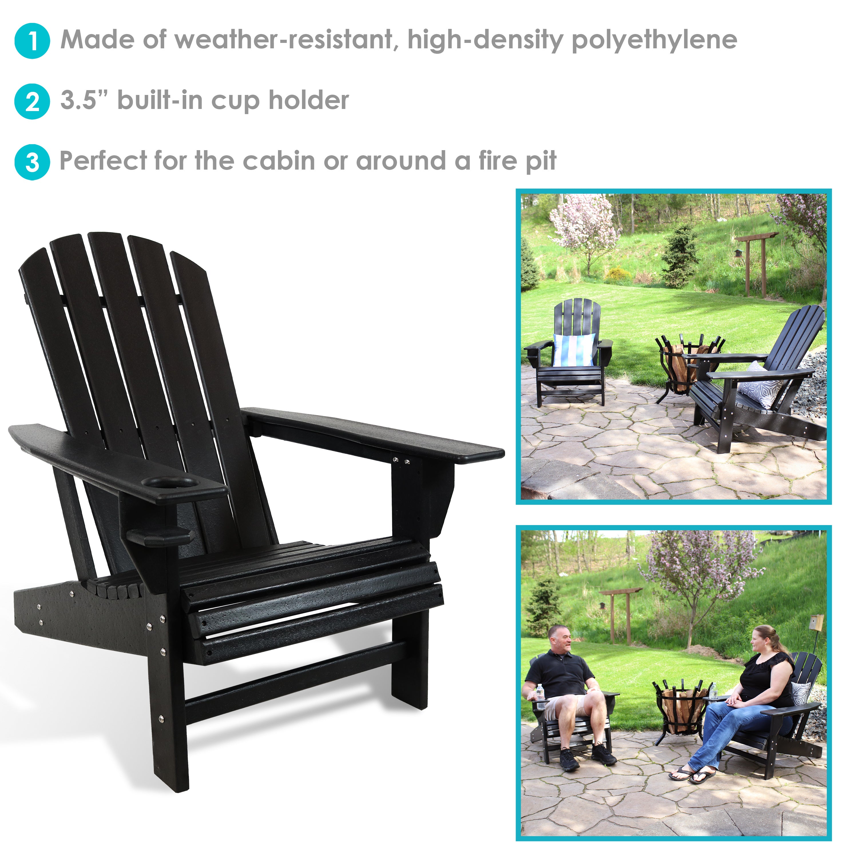 Durable All-Weather Lake Style Adirondack Chair with Cup Holder - Perfect for Outdoor Patio, Garden, Beach & Poolside Relaxation
