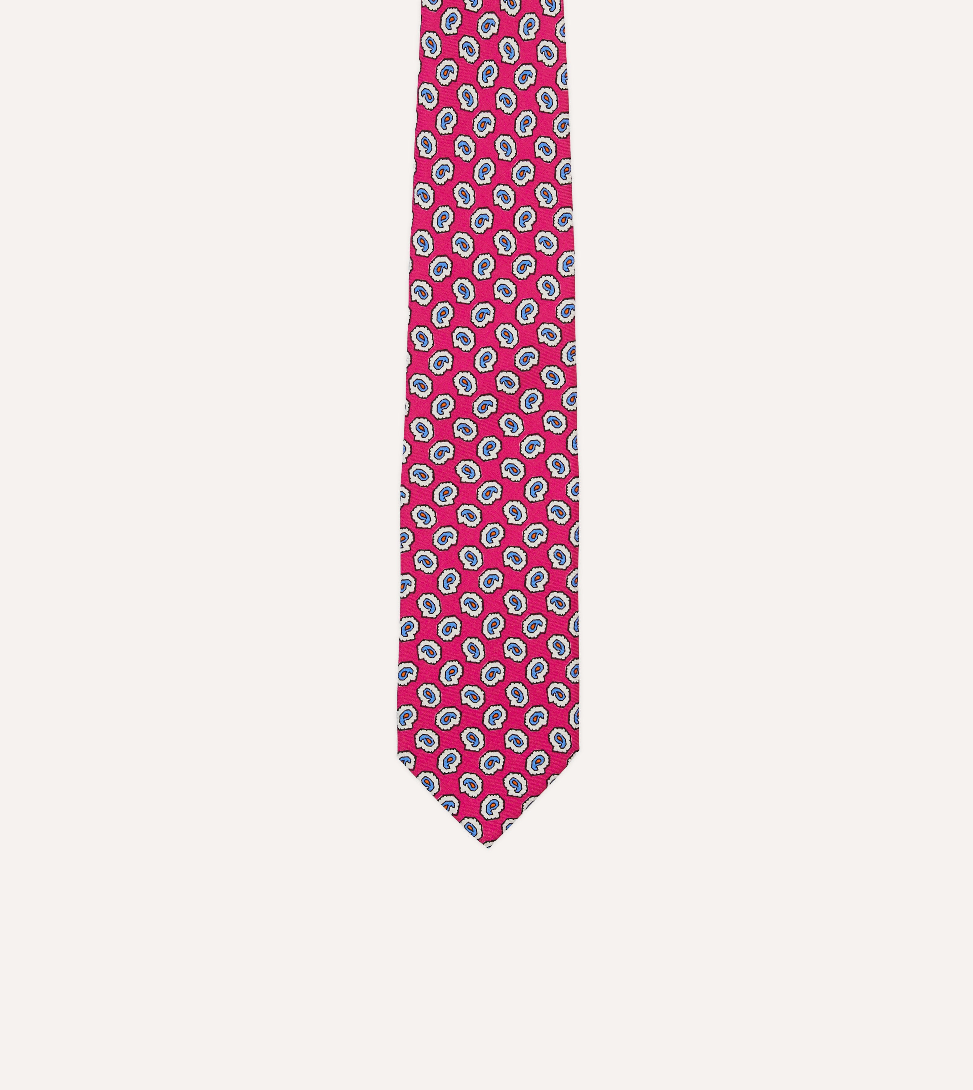 Fuchsia Silk Necktie with Small Paisley Leaf Print - Elegant Self-Tipped Design for Business, Weddings & Formal Occasions