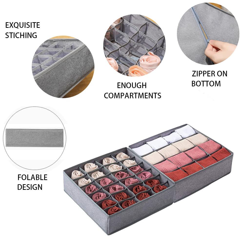 Foldable Underwear Drawer Organizer Set of 4 - Collapsible Closet Dividers for Socks, Ties, Scarves & Handkerchiefs | Wardrobe Storage Solution for Bedroom, Closet & Travel Organization