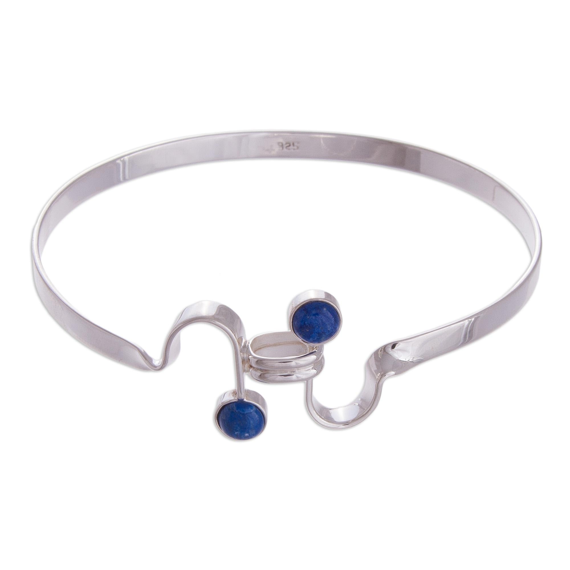 NOVICA Handmade Lapis Lazuli Sterling Silver Bangle Bracelet - 7