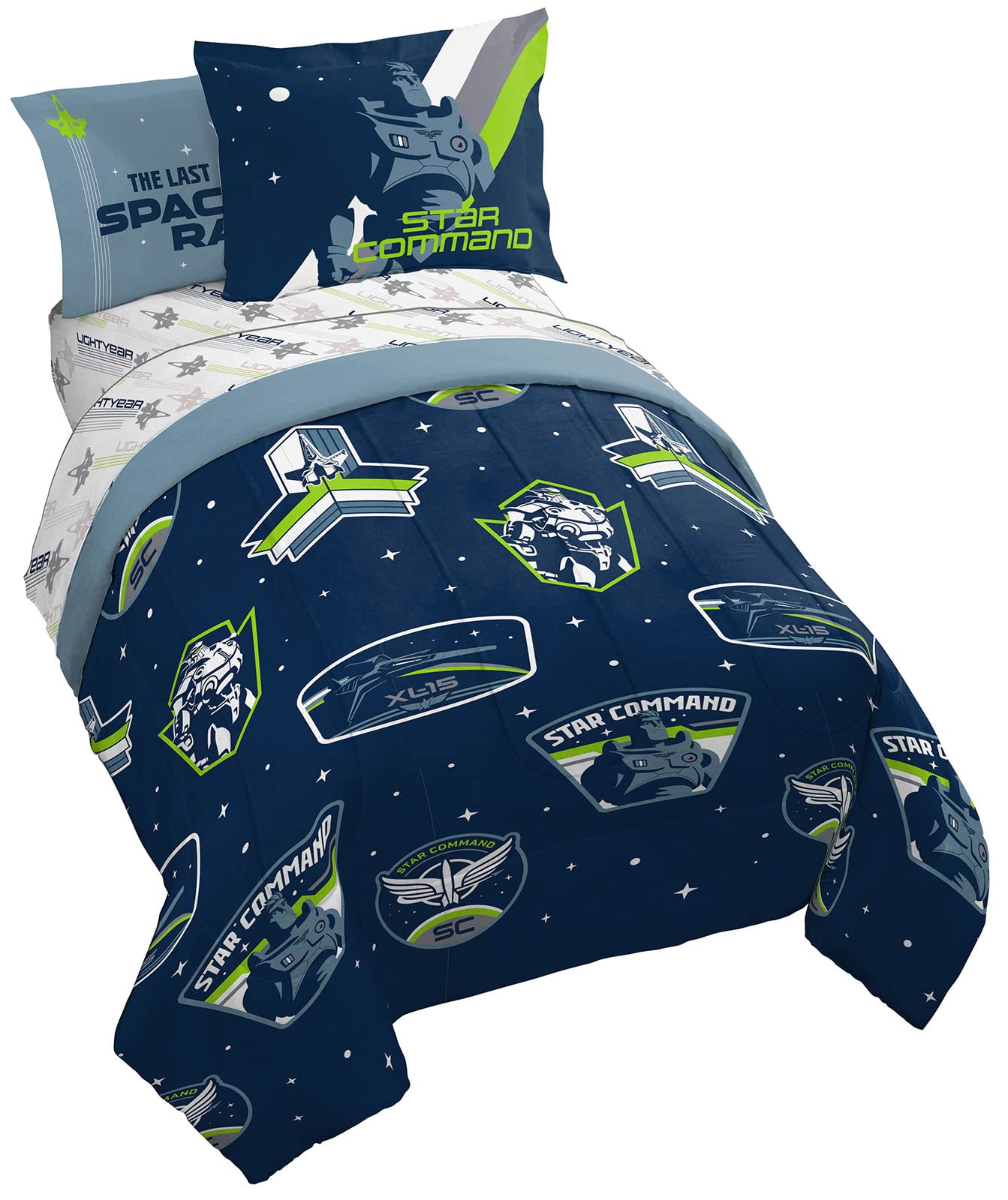 Disney Pixar Lightyear Space Command Twin Bed Set - 5-Piece Comforter & Sheet Set with Buzz Design - Super Soft Fade-Resistant Microfiber Bedding for Kids (Official Licensed Product) - Perfect for Themed Bedrooms, Sleepovers & Space Adventure Decor