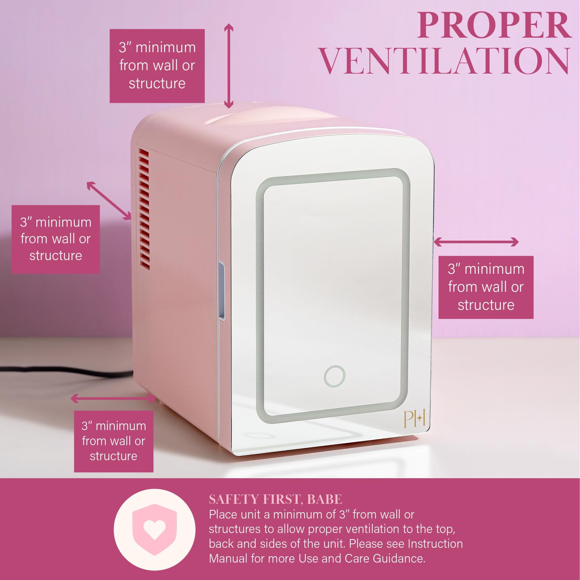 Paris Hilton Mini Beauty Fridge - 4L Pink Cosmetic Cooler with LED Mirror for Skincare Storage at Home