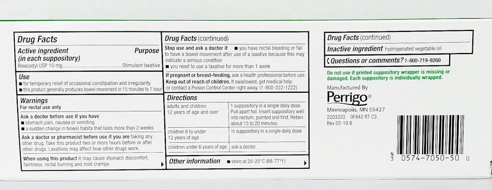 Generic Dulcolax 10mg Suppositories (50 Count) - Fast-Acting Constipation Relief for Adults - Travel & Post-Surgery Comfort
