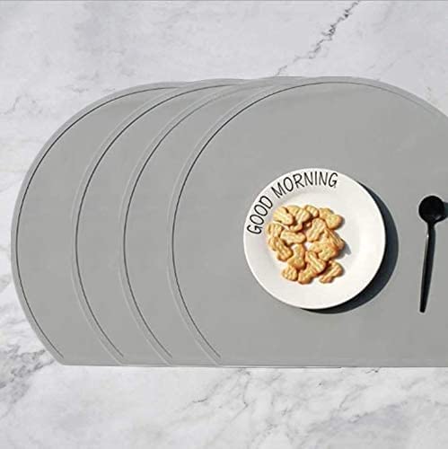LONGFITE Non-Slip Silicone Placemats for Kids - Set of 4 Thick Durable Table Mats (Gray) - Perfect for Dining, School Lunch, and Family Meals
