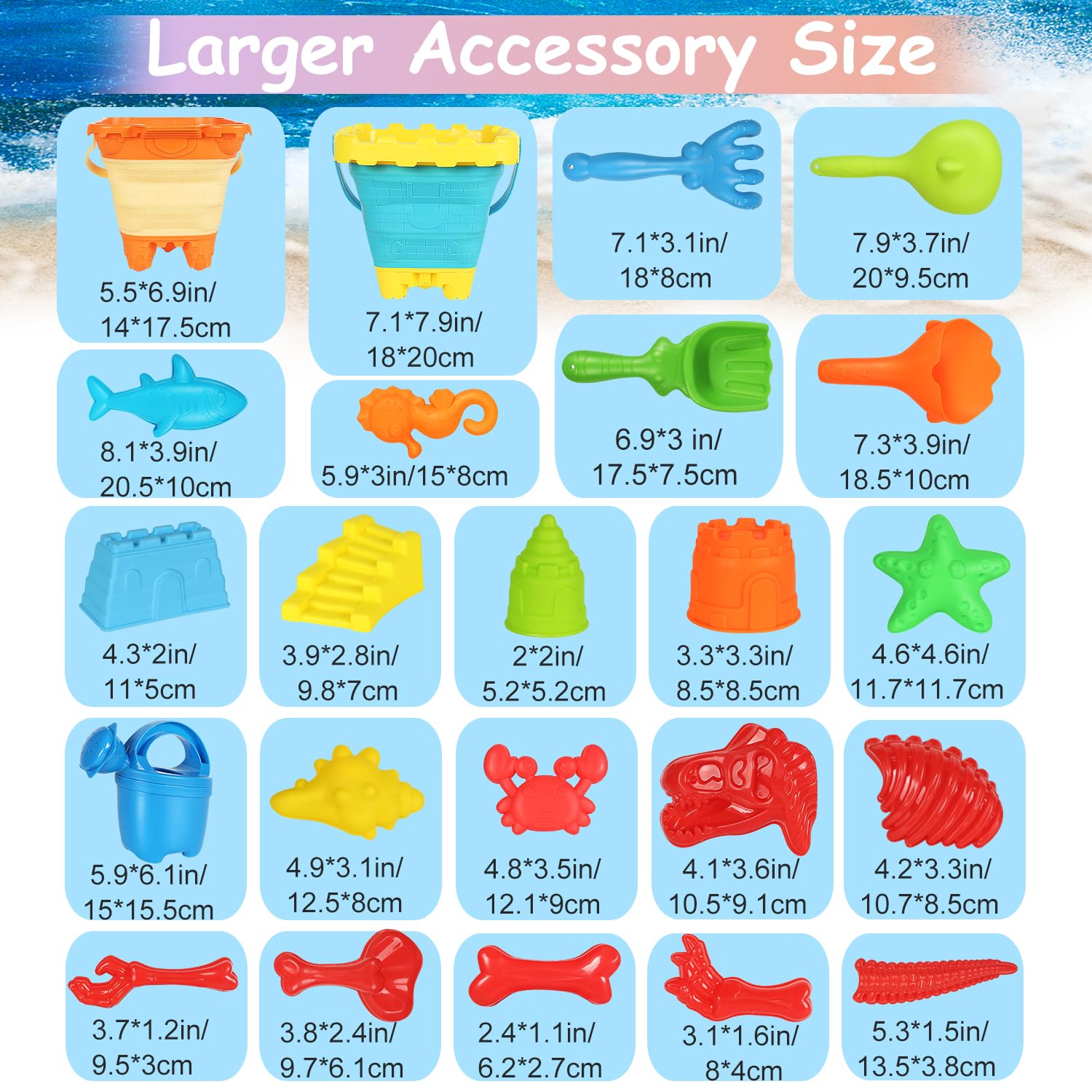 24PCS Beach Sand Toys Set with Mesh Backpack - 2 Foldable Buckets, Sand Molds, Shovels, Rakes & Watering Can | Summer Outdoor Toys for Kids & Toddlers | Perfect for Beach, Sandbox, Backyard & Pool Play