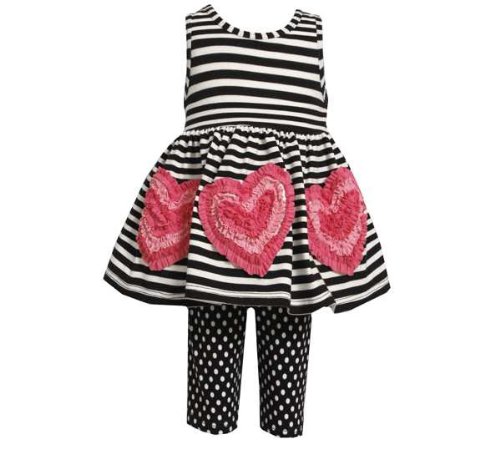 Bonnie Jean Girls' Black & White Stripe Heart Print Dress and Shorts Outfit Set - Cute 2-Piece Summer Play Clothes for Toddlers (Size 4-6X) | Perfect for Birthday Parties, Playdates & Family Outings