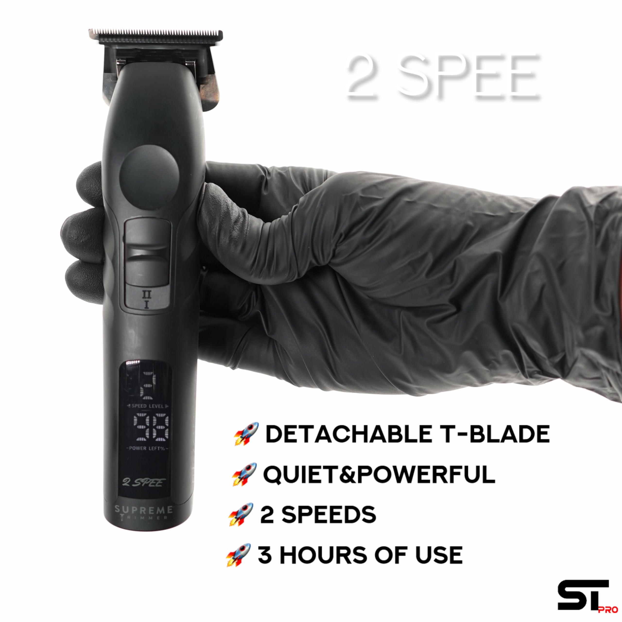 Supreme Trimmer 2Speed Professional Hair Clipper - Cordless Rechargeable with Removable Blades, 2 Adjustable Speeds & Battery Display | Zero Gap Design for Precise Fading | Perfect for Home Barbering, Beard Trimming & Personal Grooming | ST622 Black