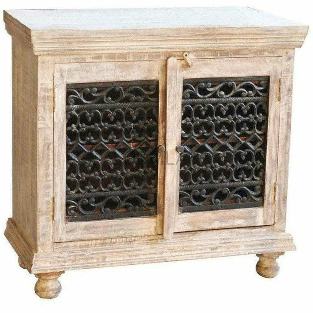 2 Pack Wrought Iron Lace Doors Accent Cabinet - Vintage Style Storage Cabinet for Living Room, Bedroom, or Entryway Decor