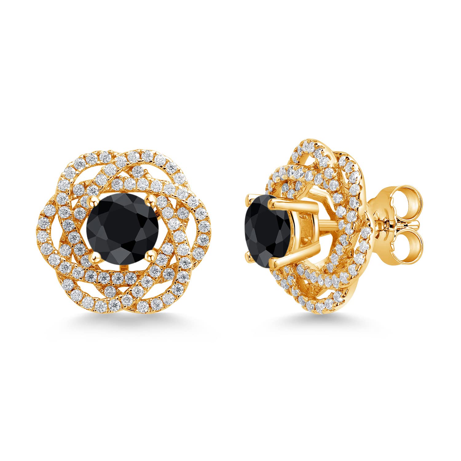 18K Gold Plated Silver 6MM Round Birthstone Stud Earrings with White Moissanite & Removable Jackets - Gemstone Jewelry for Women | Perfect for Gifts, Anniversaries & Everyday Wear