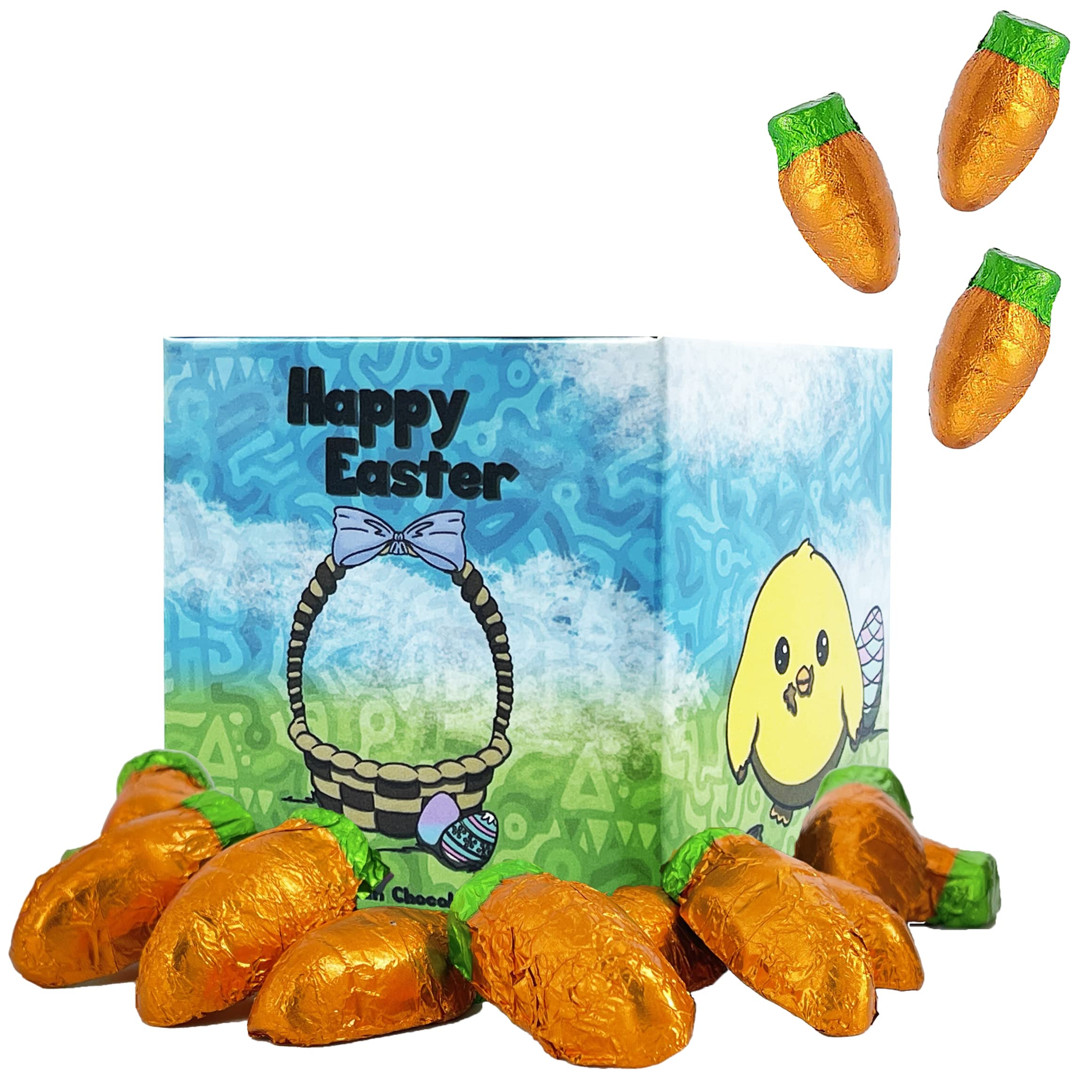 The Dreidel Company Easter Chocolate Eggs - Multicolored Foil Wrapped Milk Chocolate in Gift Box (8oz, Easter Carrots) - Perfect for Easter Baskets, Party Favors & Holiday Gifting