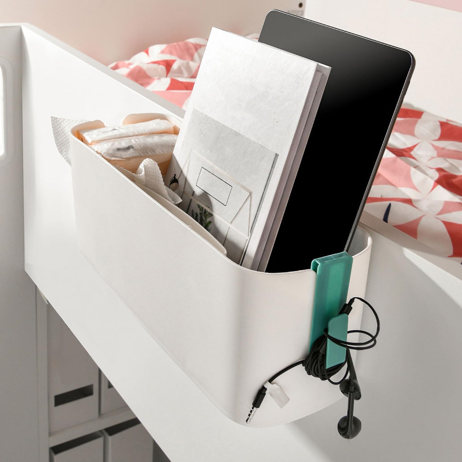 Cabilock White Bunk Bed Hanging Organizer - Space-Saving Nightstand with Storage Shelf for Phone, Tablet, Keys & Magazines | Perfect for Dorm Rooms, Kids' Bedrooms & Small Apartments