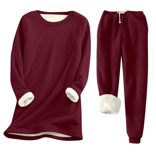 Women's Winter Sherpa Lined 2-Piece Lounge Set - Fleece Tracksuit with Sweatshirt & Sweatpants for Warmth | Cozy Homewear, Casual Outfits & Winter Loungewear