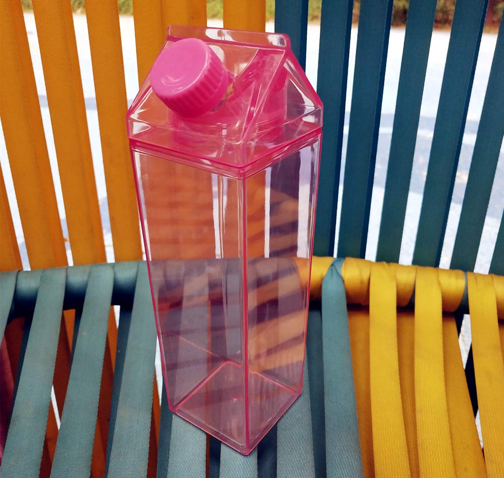17oz (500ml) Leakproof Pink Milk Carton Water Bottle - Portable & Cute Drinkware for Outdoor Activities, Hiking, Camping & Travel - BPA Free Reusable Bottle for Kids & Adults