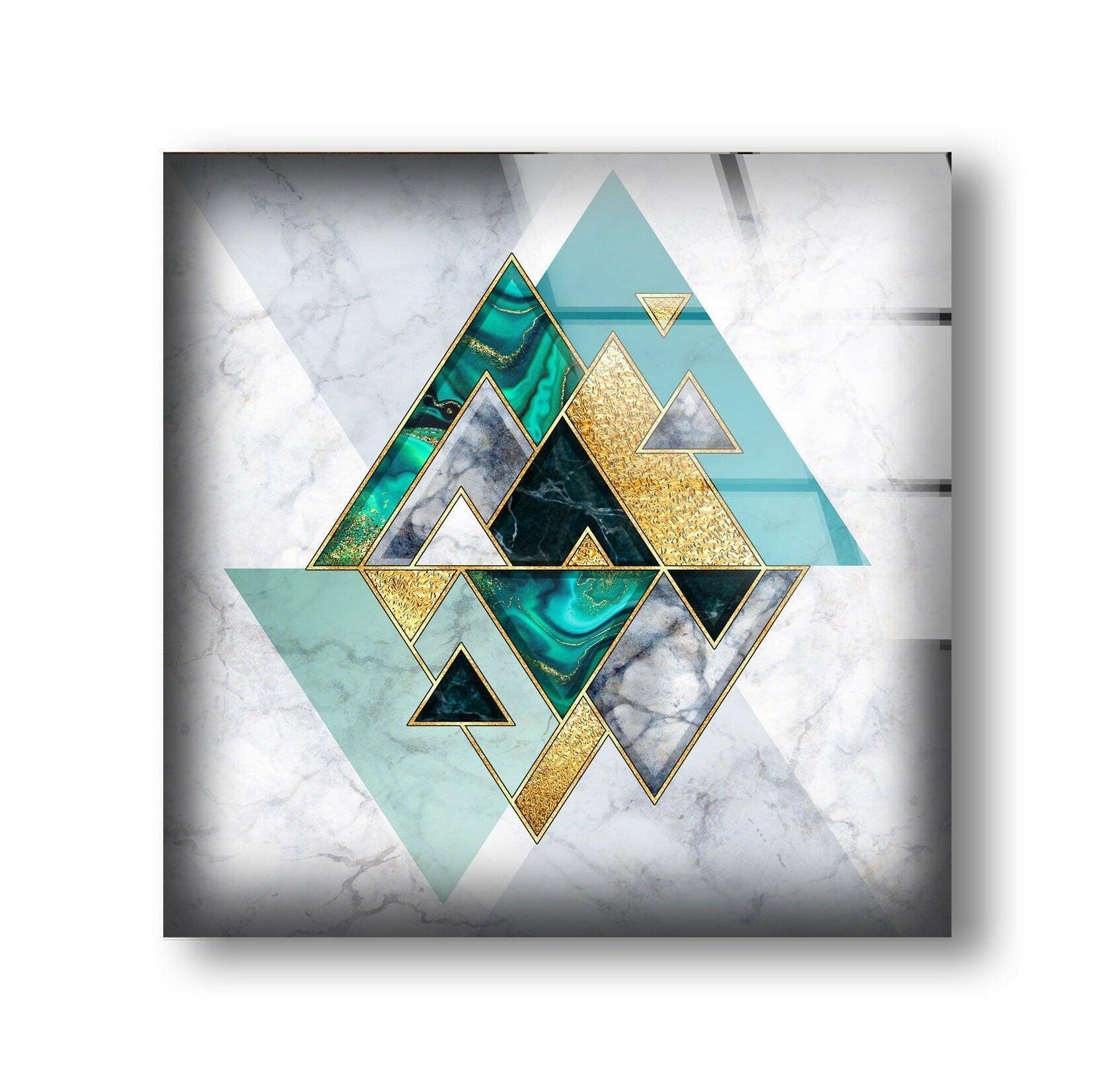 Abstract White Geometric Glass Wall Art - Modern Home Decor for Living Room, Bedroom & Office - Elegant Handmade Glass Panel for Stylish Interior Design