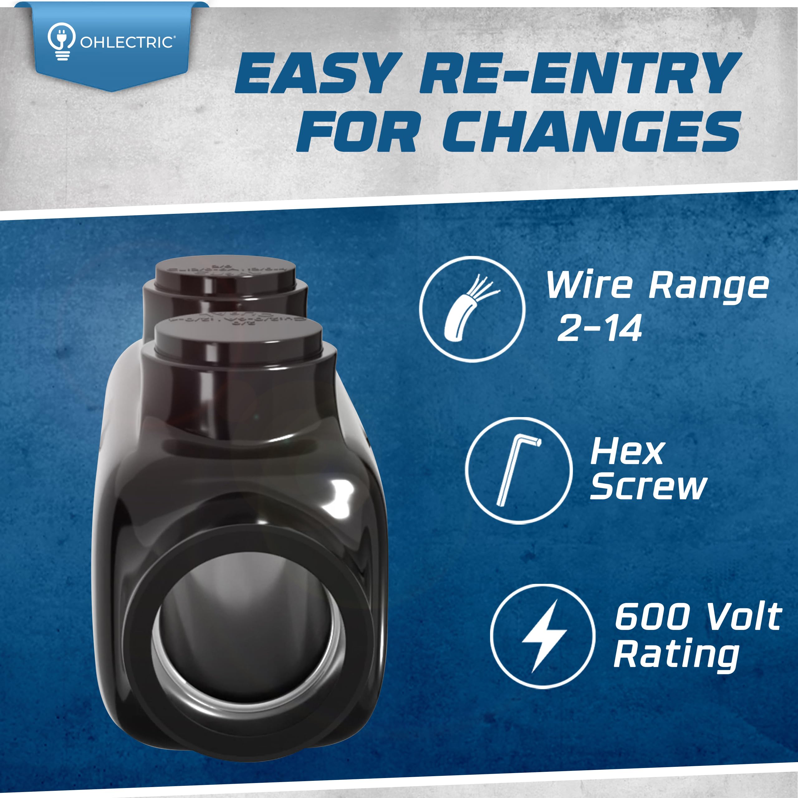 OHLECTRIC 4 Pack Insulated Wire Connectors - Inline Black Splice for 2-14 AWG Wires with 5/32