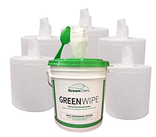 GreenWipe Industrial DRY Wipes with No-Splash Bucket | Heavy Duty Spunlace Wipes (6