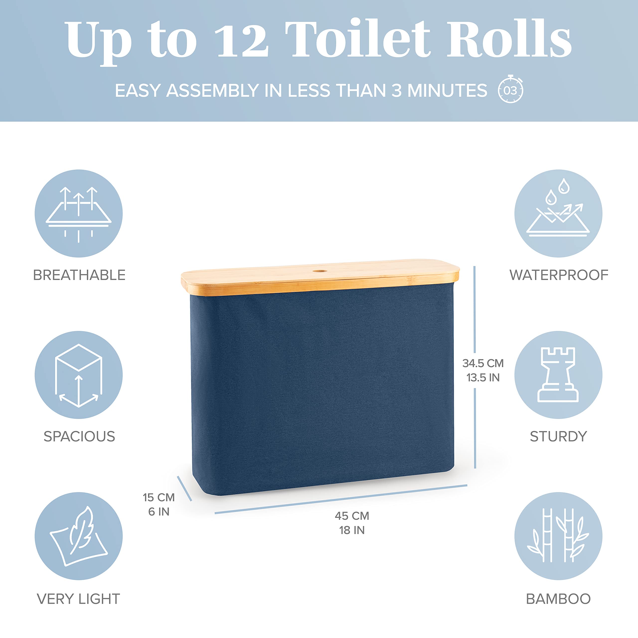 Lonbet Bamboo Toilet Paper Storage Basket - Bathroom Organizer with Holder for Toilet Rolls - Natural Eco-Friendly Bath Accessories for Home, Apartment & Office Use